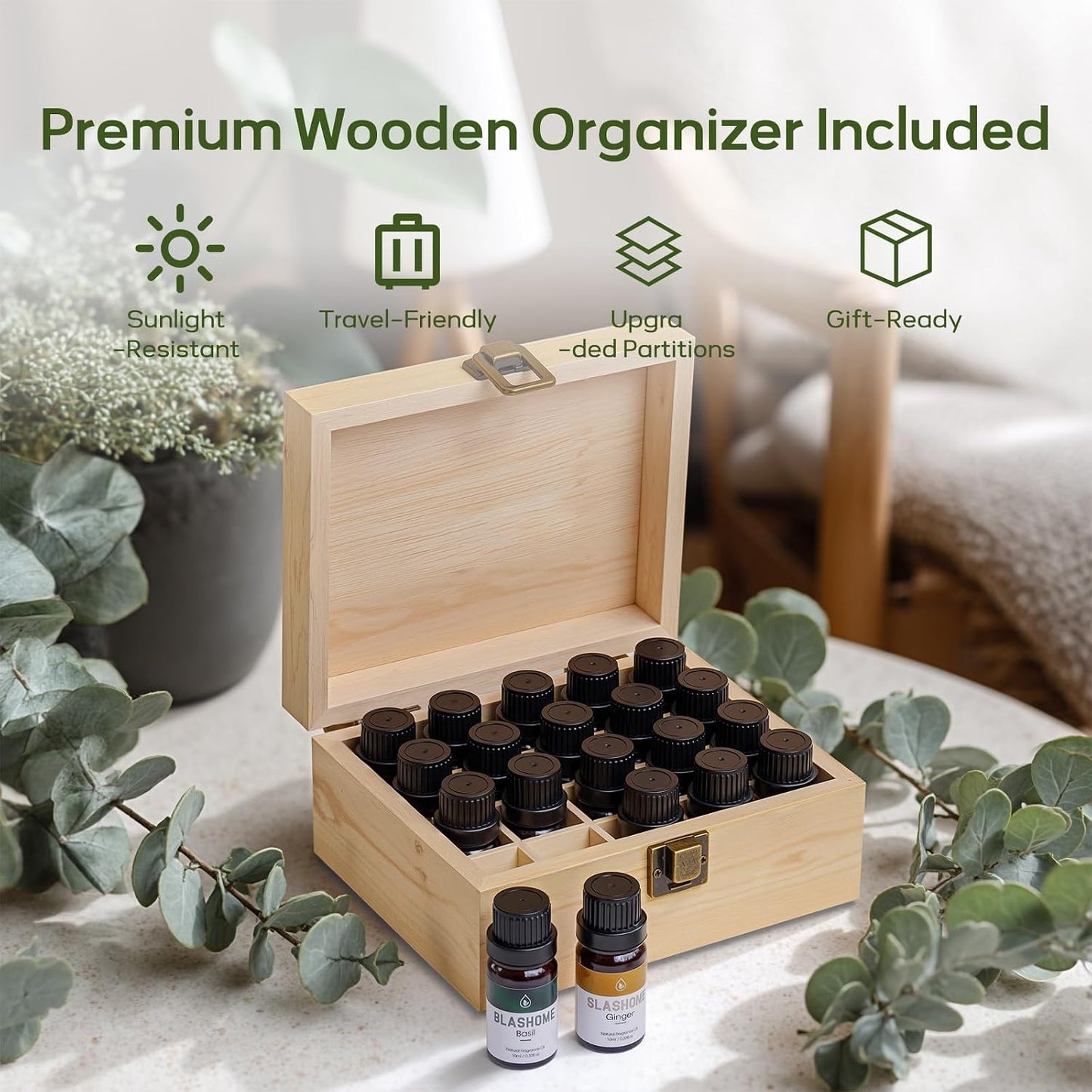 12 Pack Essential Oils for Diffusers for Home - Water Soluble Diffuser Oils Set for Humidifiers & Spa, Scented Oil with Wooden Gift Box for Women - Lavender, Peppermint, Sweet Orange, Tea Tree & More