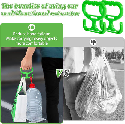 Heavy Duty Shopping Bag Handle Carrier, Green, Plastic, Lightweight Grocery Bag Holder with Ergonomic Grip, 10.5x10.5x0.5cm, Labor-Saving Design（2 Handle (Green)