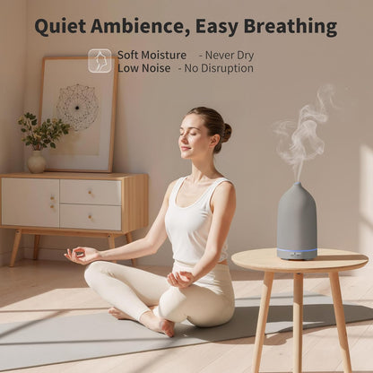 URPOWER 180ML Ceramic Essential Oil Diffuser, Ultrasonic Aromatherapy Diffuser with 7-Color Lights, Auto Shut-Off, Quiet Oil Diffuser for Bedroom, Home Office