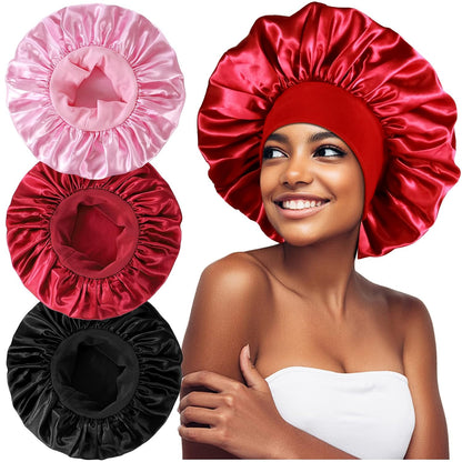3PCS Extra Large Satin Bonnets for Sleeping, Hair Bonnets for Black Women Braids Curly Hair, C