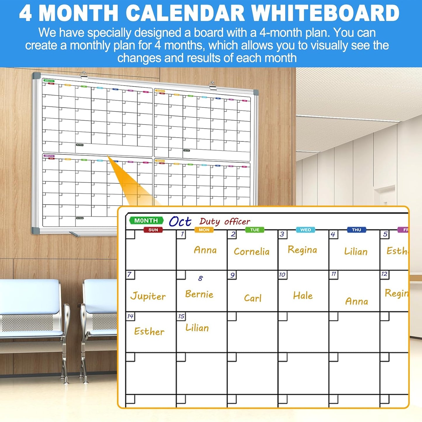 Magnetic Dry Erase Board Calendar for Wall 36" x 24", Monthly Calendar Whiteboard for Wall, Planning Board Bulletin Board Portable Board for Office, School, Home, Kitchen, Planning, Memo