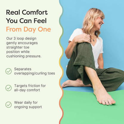 ZenToes Hammer Toe Corrector for Women & Men | Triple Loop Gel Toe Spacers & Separators | Realign Bent, Crooked, Curled, Claw, Hammertoes | Firm Support for Straightening | 4 Pack, Clear
