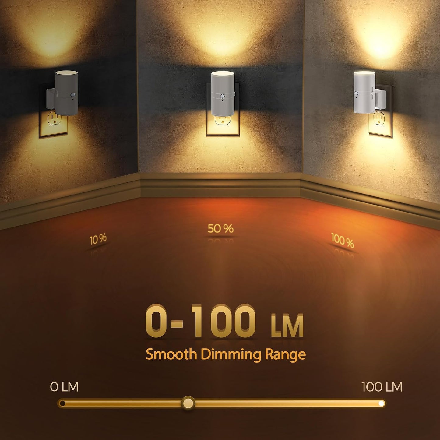 Briignite Night Lights Plug into Wall, Modern LED Night Light Plug in, Dusk to Dawn Sensor,Amber Night Light 0-100LM Adjustable Brightness, Dimmable NightLight for Hallway, Bedroom, Stairway, 2 Pack