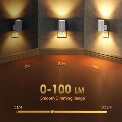 Briignite Night Lights Plug into Wall, Modern LED Night Light Plug in, Dusk to Dawn Sensor,Amber Night Light 0-100LM Adjustable Brightness, Dimmable NightLight for Hallway, Bedroom, Stairway, 2 Pack