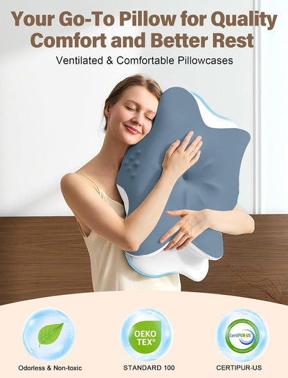 Cervical Neck Pillow for Pain Relief – Ergonomic Memory Foam Pillow for Side Sleeper Contour Orthopedic Bed Pillow for Neck Support with Cooling Cover – Ideal Christmas Birthday Gift for Women Men