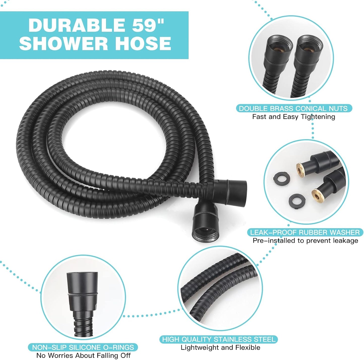 6-Setting Shower Head with Handheld, JDO High Pressure Hand held Shower Head, 4.7 Inch Chrome Detachable Showerhead Set with 59 Inch Stainless Steel Hose and Adjustable Showerhead Holder