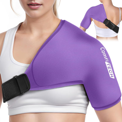 Comfitech Shoulder Ice Pack Wrap Sleeve for Better Putting On & Off, Reusable Gel Cold Pad for Arm, Large, Black