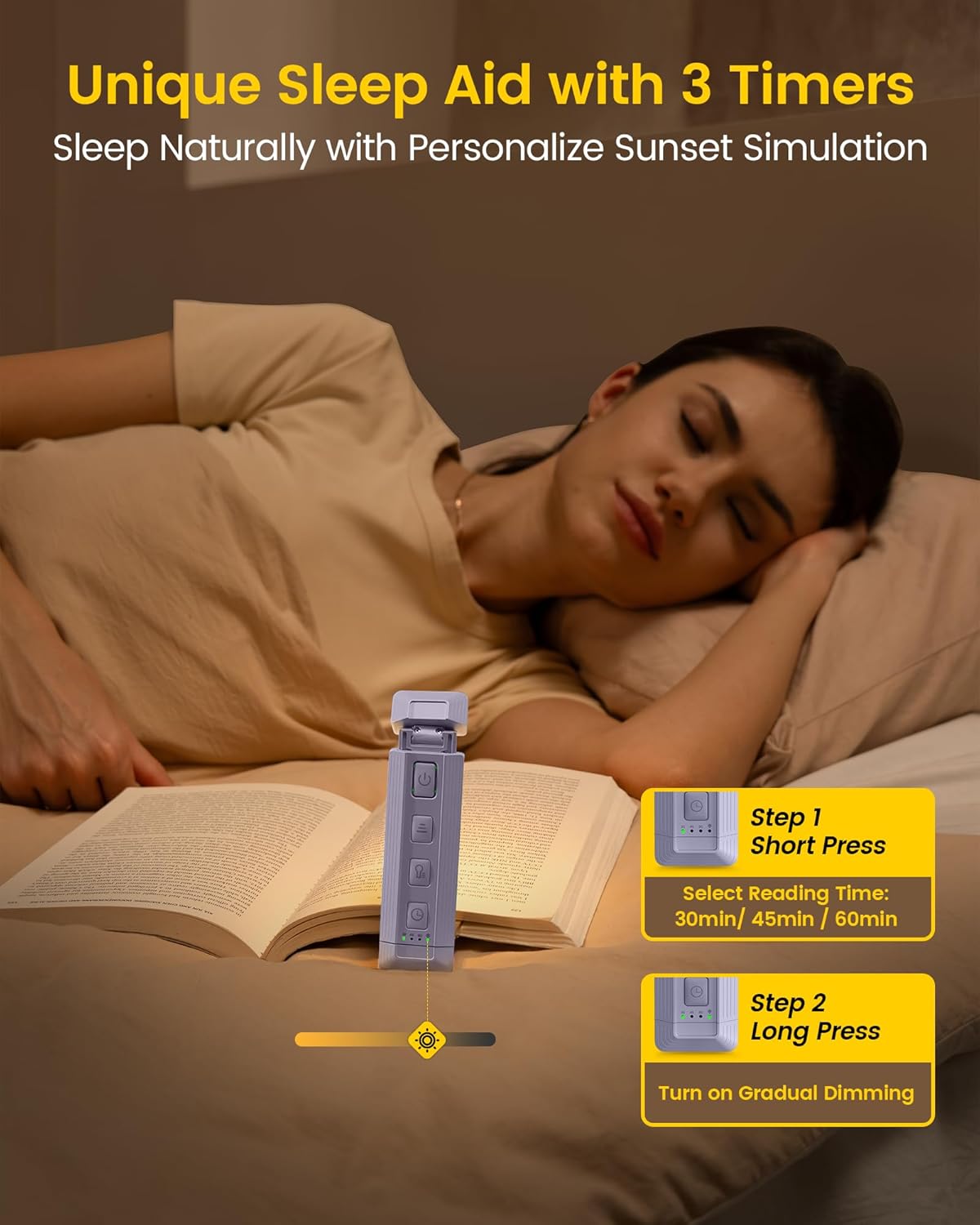 Glocusent Extendable Book Lights for Reading at Night, 5 Enhanced Brightness & 3 Colors with Sleep Aid & Timers, Clip on USB Rechargeable Reading Light for Books in Bed, Ideal Book Lovers Gifts