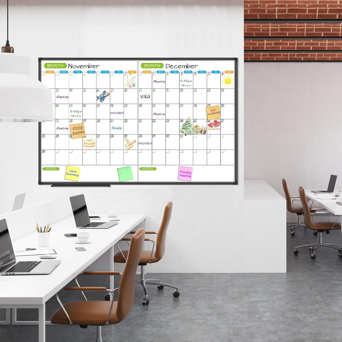 JILoffice Magnetic Dry Erase Calendar Whiteboard, 4 Month White Board Planner 36 X 24 Inch, Black Aluminum Frame Wall Mounted Board for Office Home and School