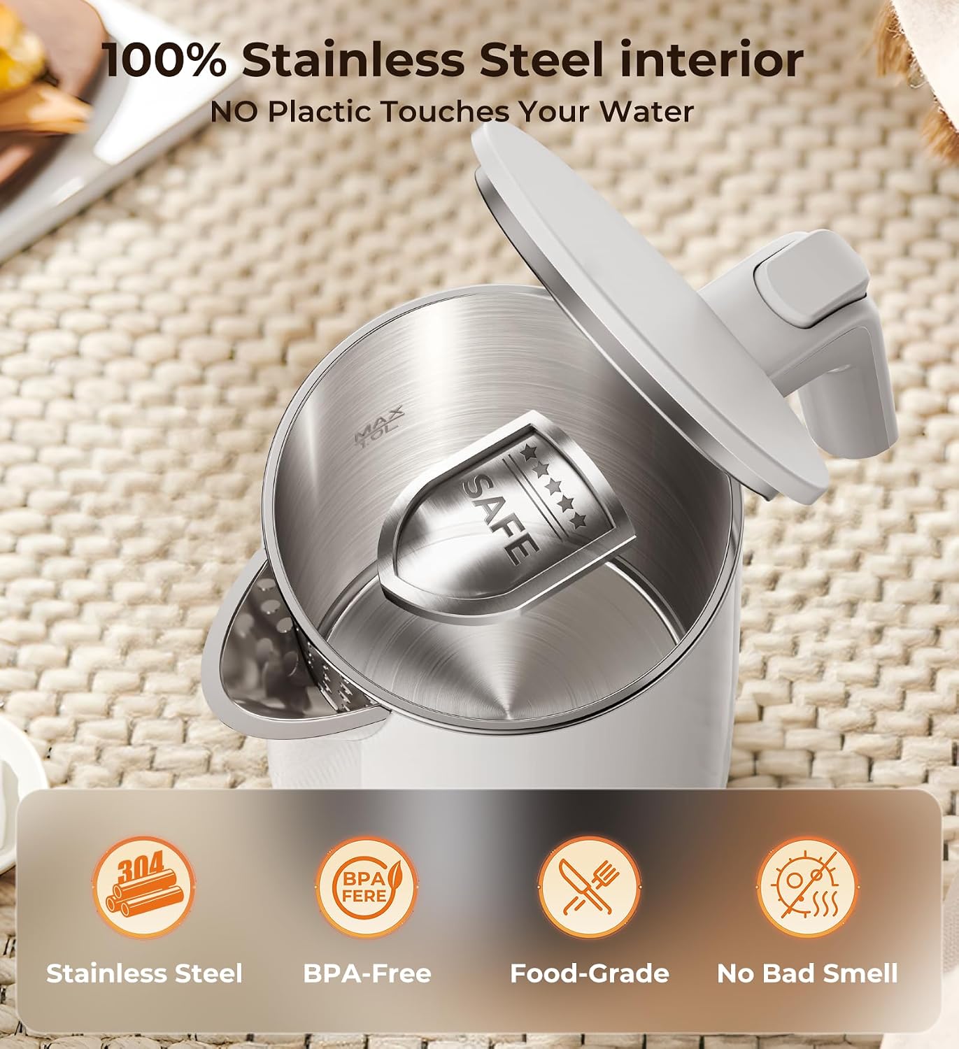 Electric Kettle with Digital Display & Temperature Control, 1.0L Stainless Steel Water Boiler, 1200W Fast Boiling, 4H Keep Warm, BPA-Free Auto Shut-Off, Tea Coffee Kettle for Home Office 120V, White