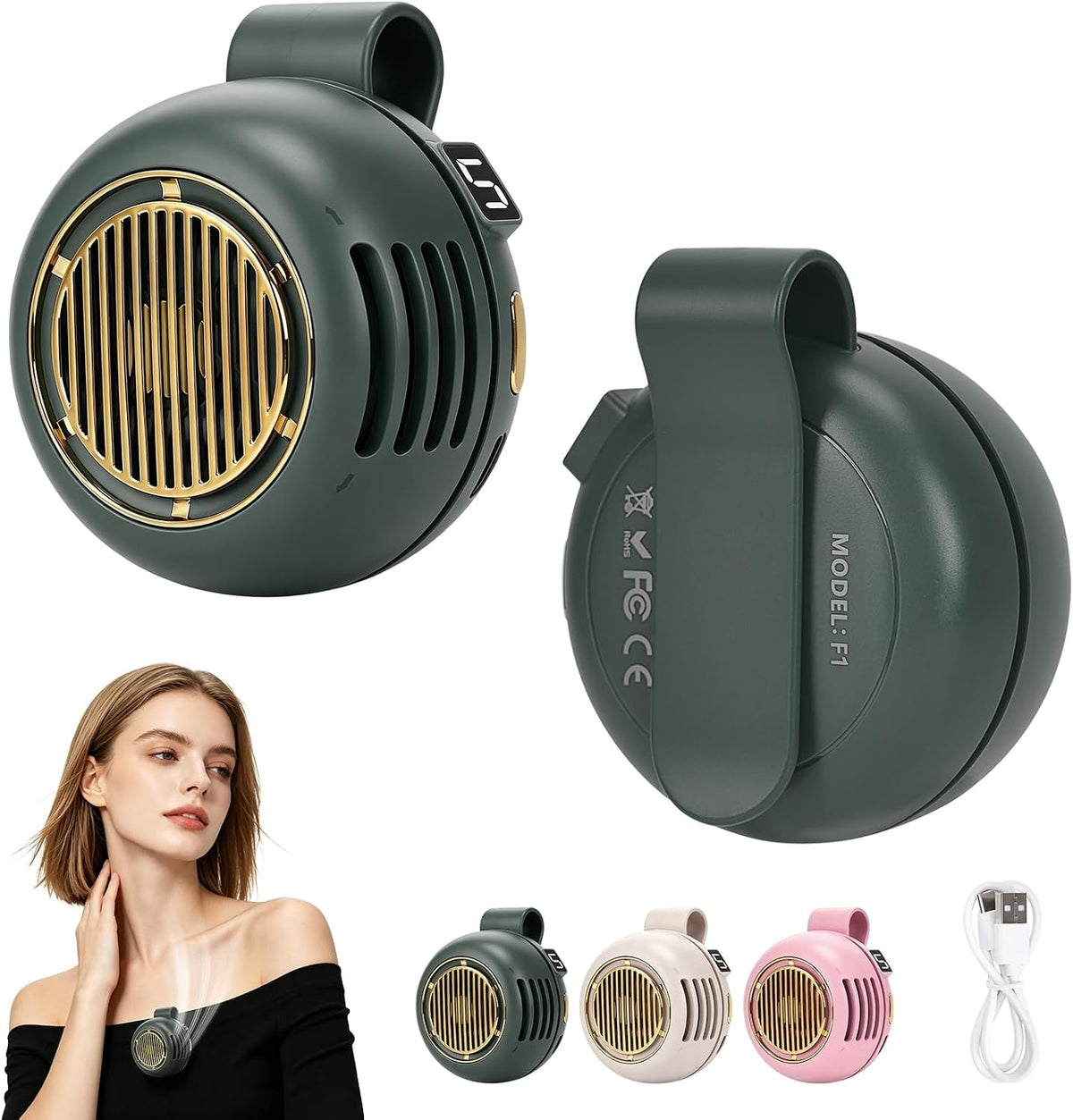 Portable Silent Mini Bladeless Fan Clip On, Adjustable 5 Speeds 360° Rotatable Clip on Fan for Shirt & Waist, USB Rechargeable Small Whirlwind Fans, For Outdoor & Travel & Office (White)
