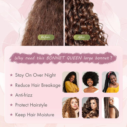 BONNET QUEEN Silk Bonnet for Sleeping for Women Satin Bonnet Night Cap for Curly Hair with Tie Band, Single Layer, Cream Pink