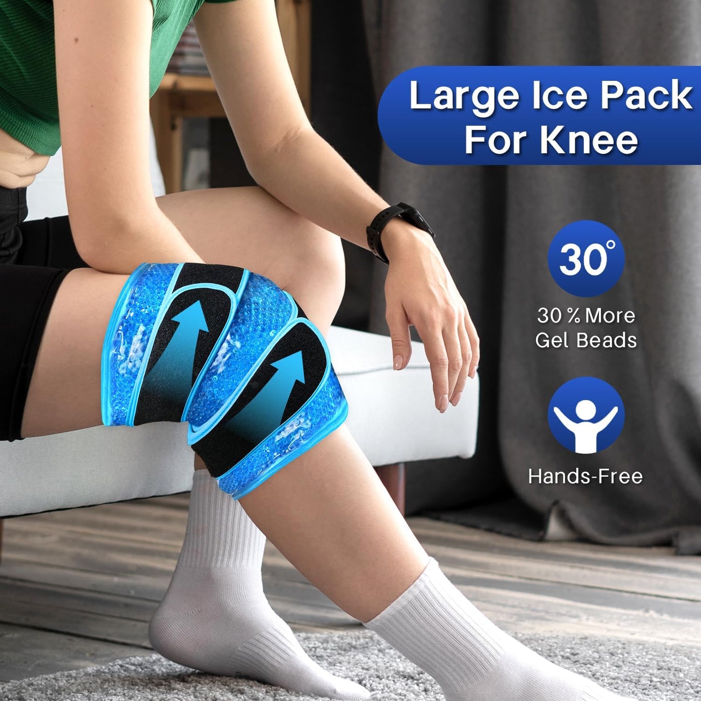 Knee Ice Pack Wrap for Pain Relief Reusable Gel Ice Wrap for Leg Injuries Swelling Knee Replacement Post-Surgery Recovery Adjustable Cold Compression Therapy Wrap for Arthritis