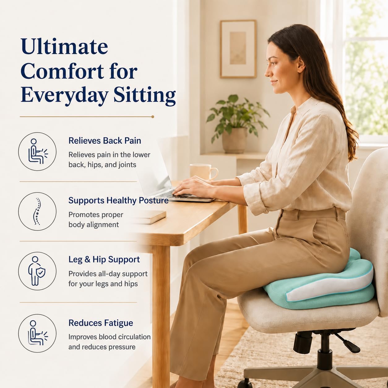Seat Cushions for Office Chairs Wheelchair Cushion for Long Sitting Back Pain，Memory Foam Seat Car Computer Desk Chair Cushion，Coccyx Cushion for Tailbone Pain Relief Cushion Office Chair Black