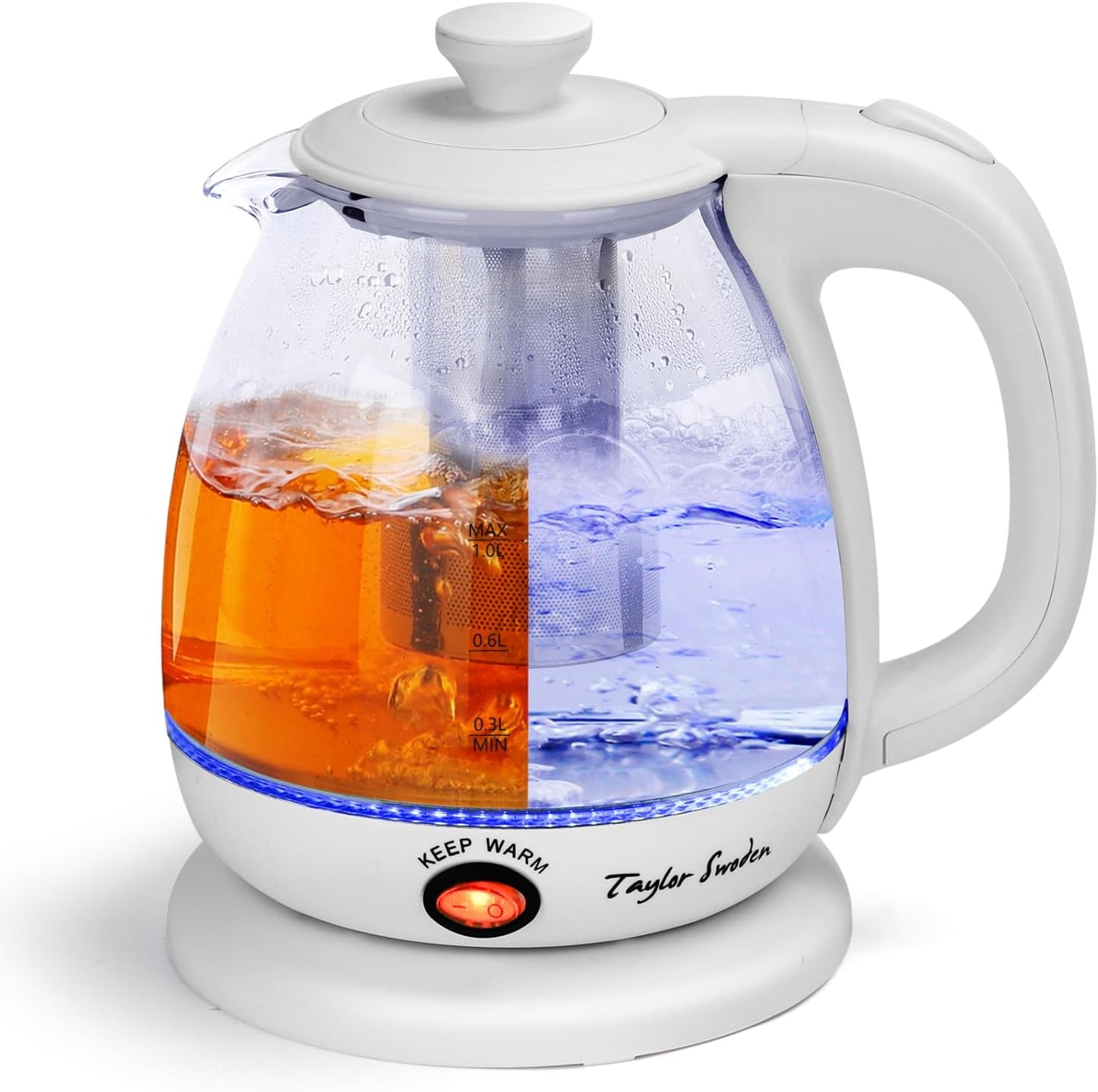 Taylor Swoden Electric Kettle with Tea Infuser, 1L Small Electric Tea Kettle with Keep Warm, LED Light Hot Water Boiler & Heater for Coffee & Teas, Auto Shut-Off & Boil Dry Protection, BPA Free, Black