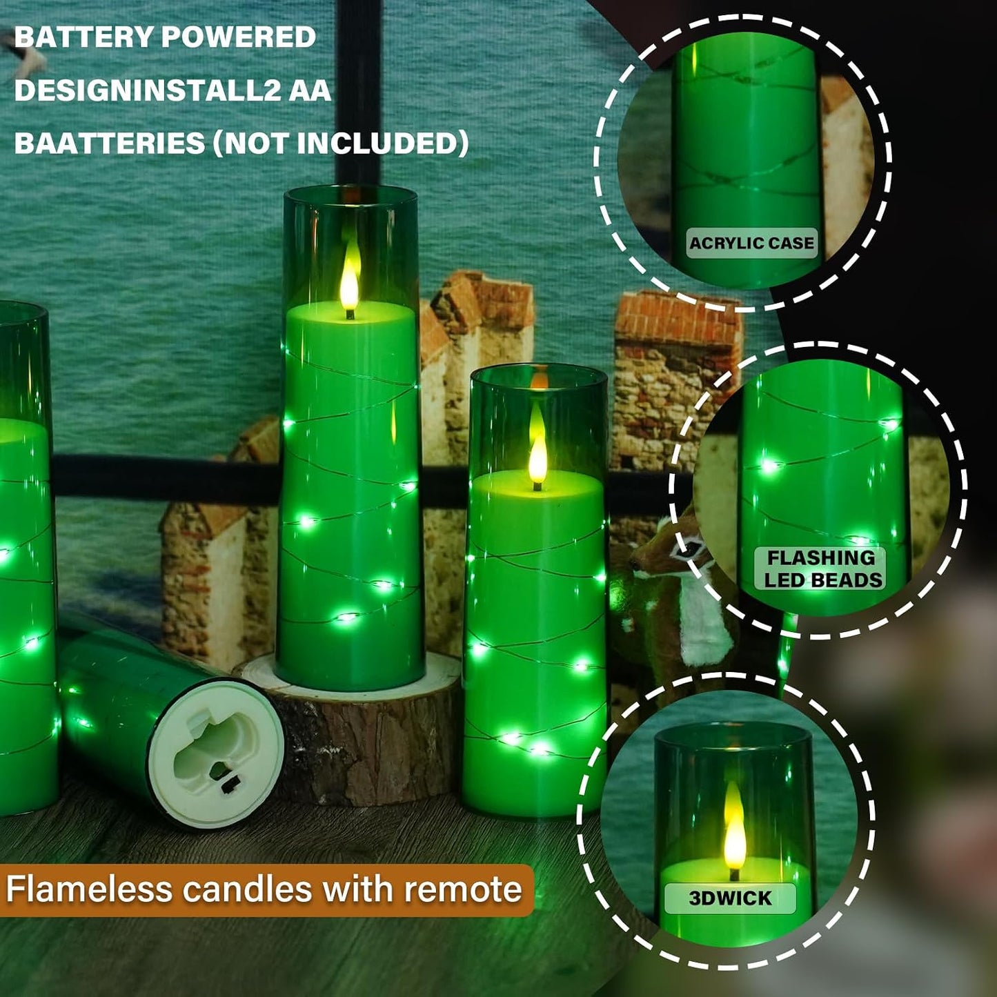 Nimiko Flickering Flameless LED Candles,Battery Operated Candles 24 Pcs with Embedded Star String,Acrylic LED Pillar Candles with Remote,Suitable for Home Decoration to Create an Atmosphere (White)