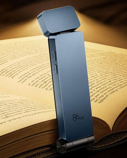 86lux Book Light, Rechargeable Clip-On LED Reading Light for Bed & Night Use - 3 Color Temperatures with Stepless Dimming, Ultralight Bookmark Design for Book Lovers, Grey