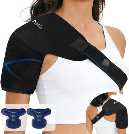 Atsuwell Large Shoulder Ice Pack Wrap, Supportive Shoulder Brace for Rotator Cuff and Arm, Durable Gel Ice Packs for Injuries Reusable, Cold Therapy Wrap for Muscle Recovery & Relaxation