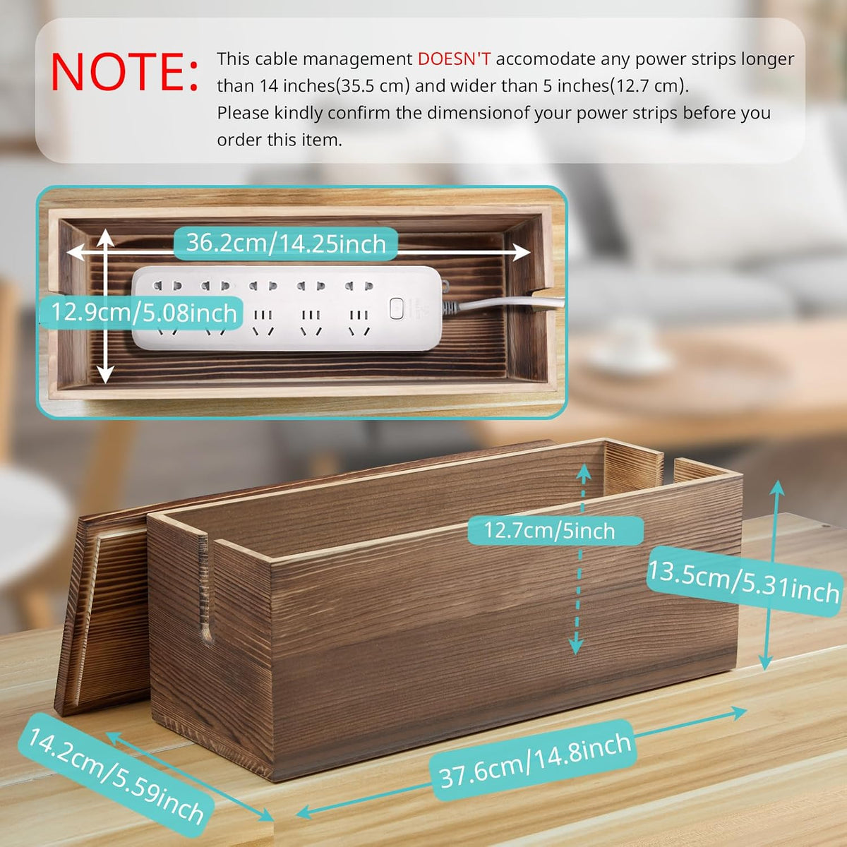 Bivvclaz Large Cable Management Box, Wooden Cord Organizer Box for Desk, Floor, Office to Hide Extension Cords Power Stripes Surge Protectors Chargers Wires, White
