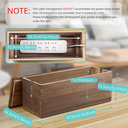 Bivvclaz Large Cable Management Box, Wooden Cord Organizer Box for Desk, Floor, Office to Hide Extension Cords Power Stripes Surge Protectors Chargers Wires, White