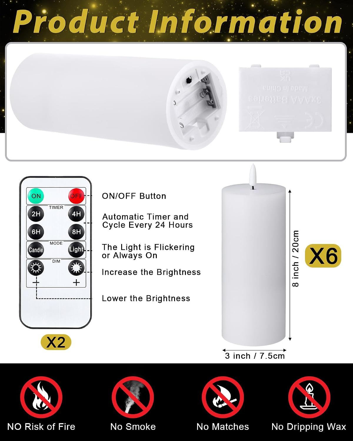 VIHOSE 12 Pack White Flameless Candles Set with Remote and Timer Flickering Flameless Battery Candles Flat Top LED Pillar for Wedding Outdoor Home Festival Decoration(D 3'' H 4'' 5'' 6'')