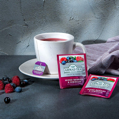 Ahmad Tea Herbal Tea, Mixed Berries & Hibiscus Teabags, 20 ct (Pack of 1) - Decaffeinated & Sugar-Free