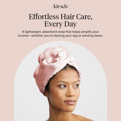 Kitsch Microfiber Hair Towel Wrap for Women – Ultra Absorbent Microfiber Bath Towels for Wet, Curly, Long or Short Hair – Anti-Frizz Hair Wrap, Great Hair Products Gift for Women – Pink