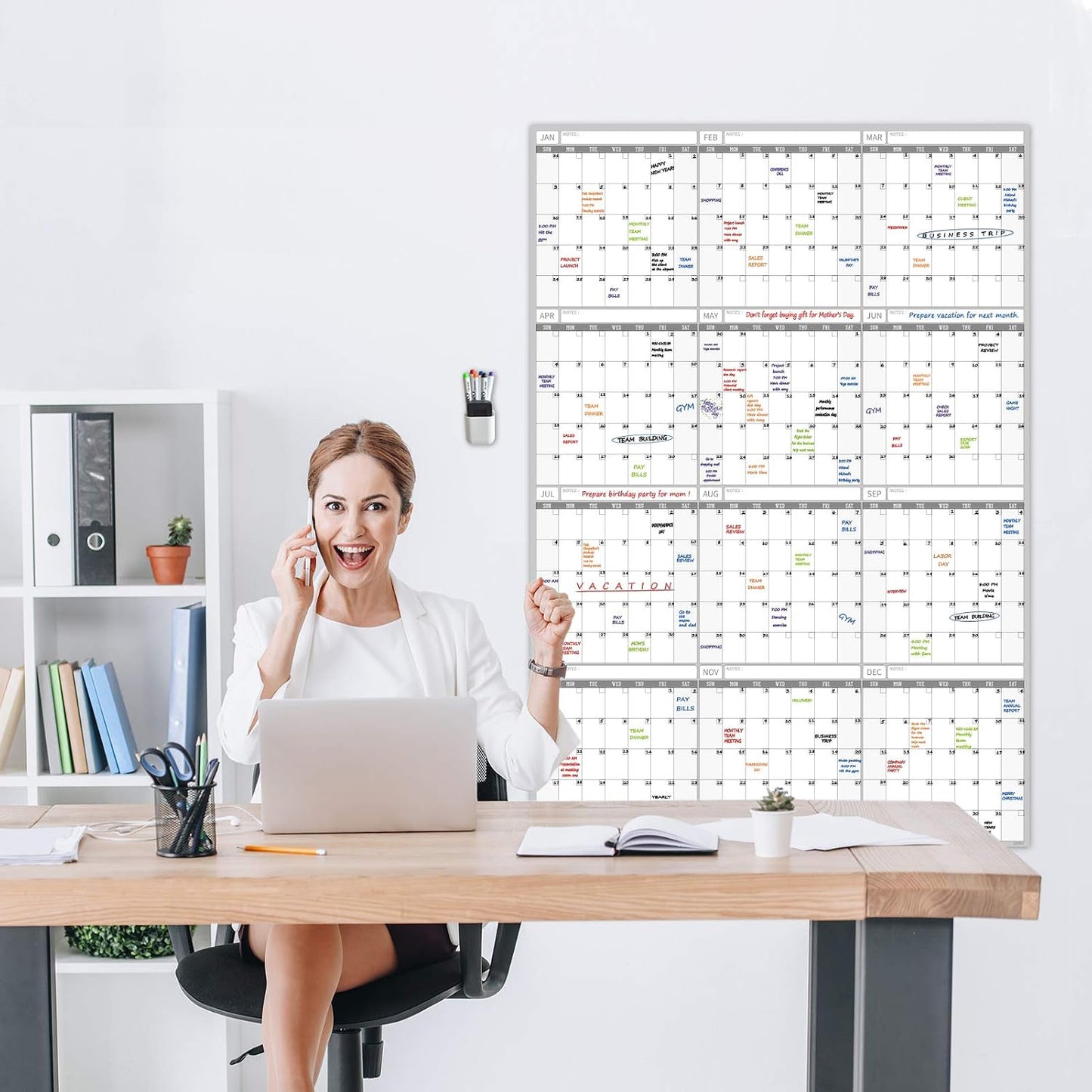Dry Erase Wall Calendar - 38x26 Inches - Blank Undated Yearly Calendar - Whiteboard Premium Laminated Planner - Reusable Laminated Office Jumbo 12-Month Calendar (Vertical)