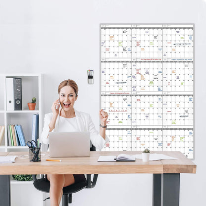 Dry Erase Wall Calendar - 38x26 Inches - Blank Undated Yearly Calendar - Whiteboard Premium Laminated Planner - Reusable Laminated Office Jumbo 12-Month Calendar (Vertical)