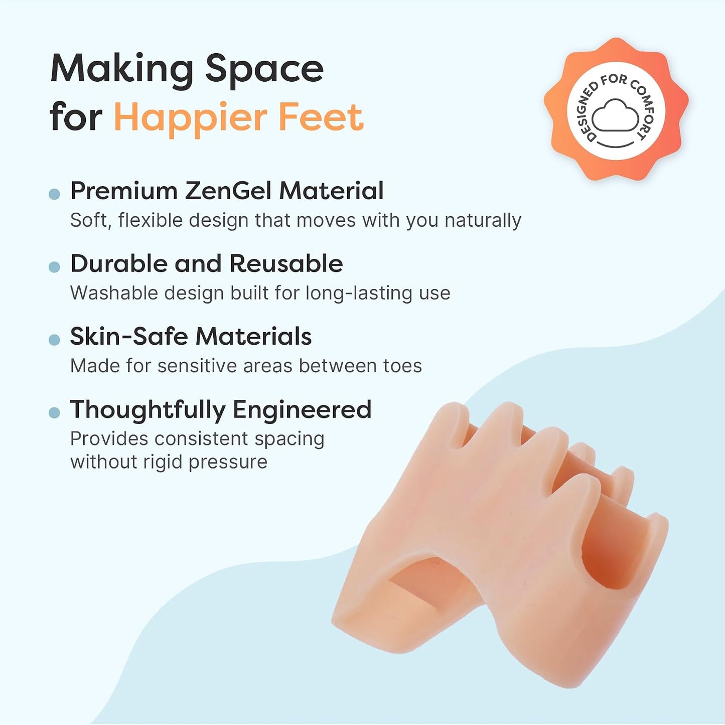 ZenToes Silicone Toe Spacers and Separators for Correct Toe Alignment, Bunion Relief, Hammertoe Straightener, Gel Orthopedic Corrector – 1 Pair (Black)