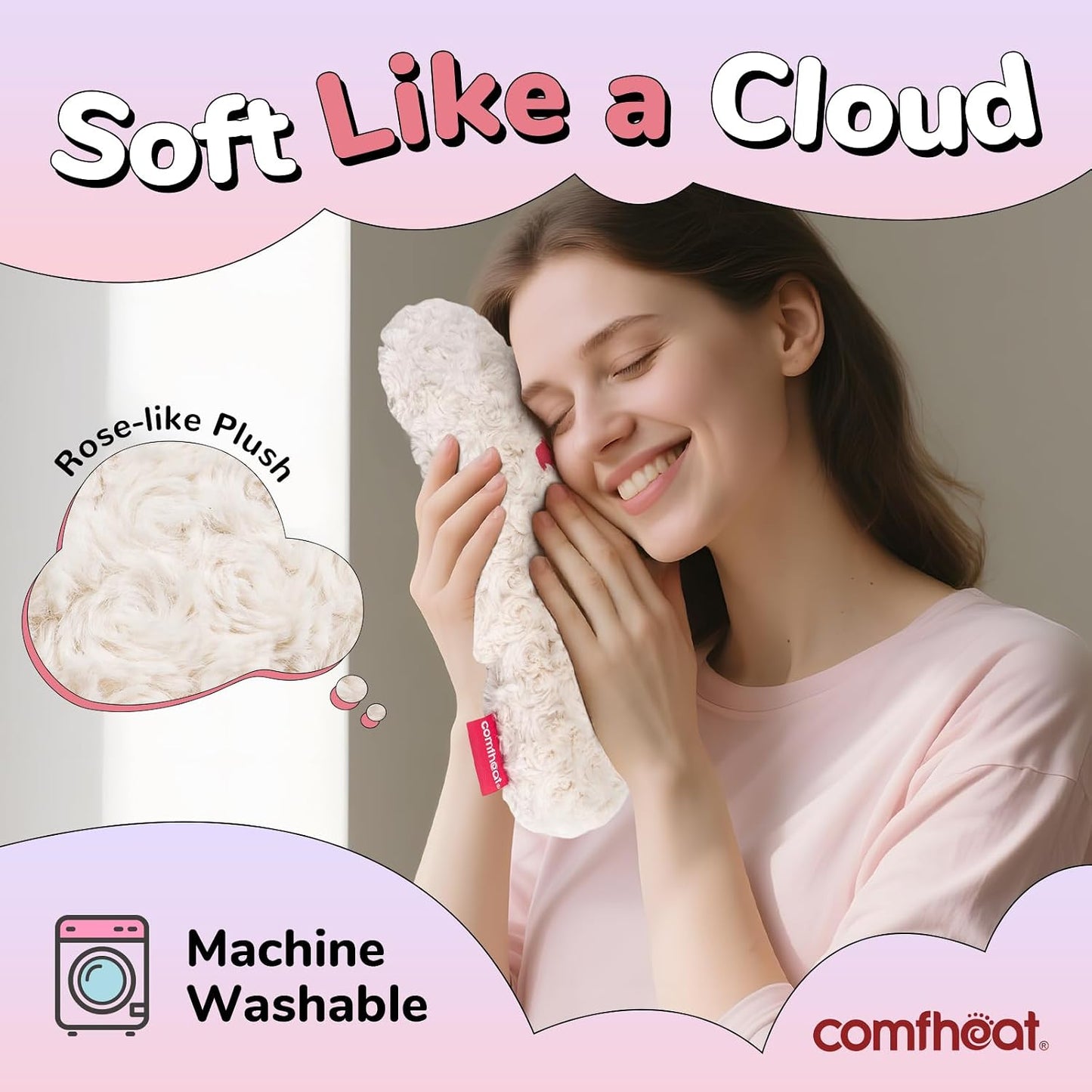 Microwave Unscented Heating Pad for Pain Relief, Moist Heat Pack Hot Compress for Period Cramps, Shoulder, Muscles, Cute Cloud Plush Heating Pad, Gift for Girl Women, with Washable Cover