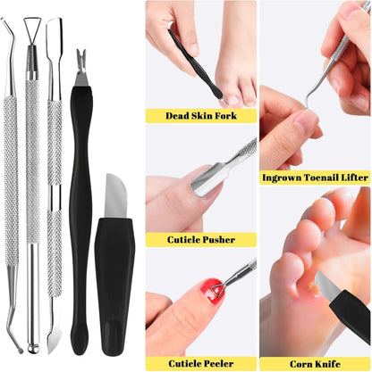 Professional Foot Care Kit, 30-Piece Pedicure Set with Foot File, Callus Shaver, Hard Skin Remover (Pink)