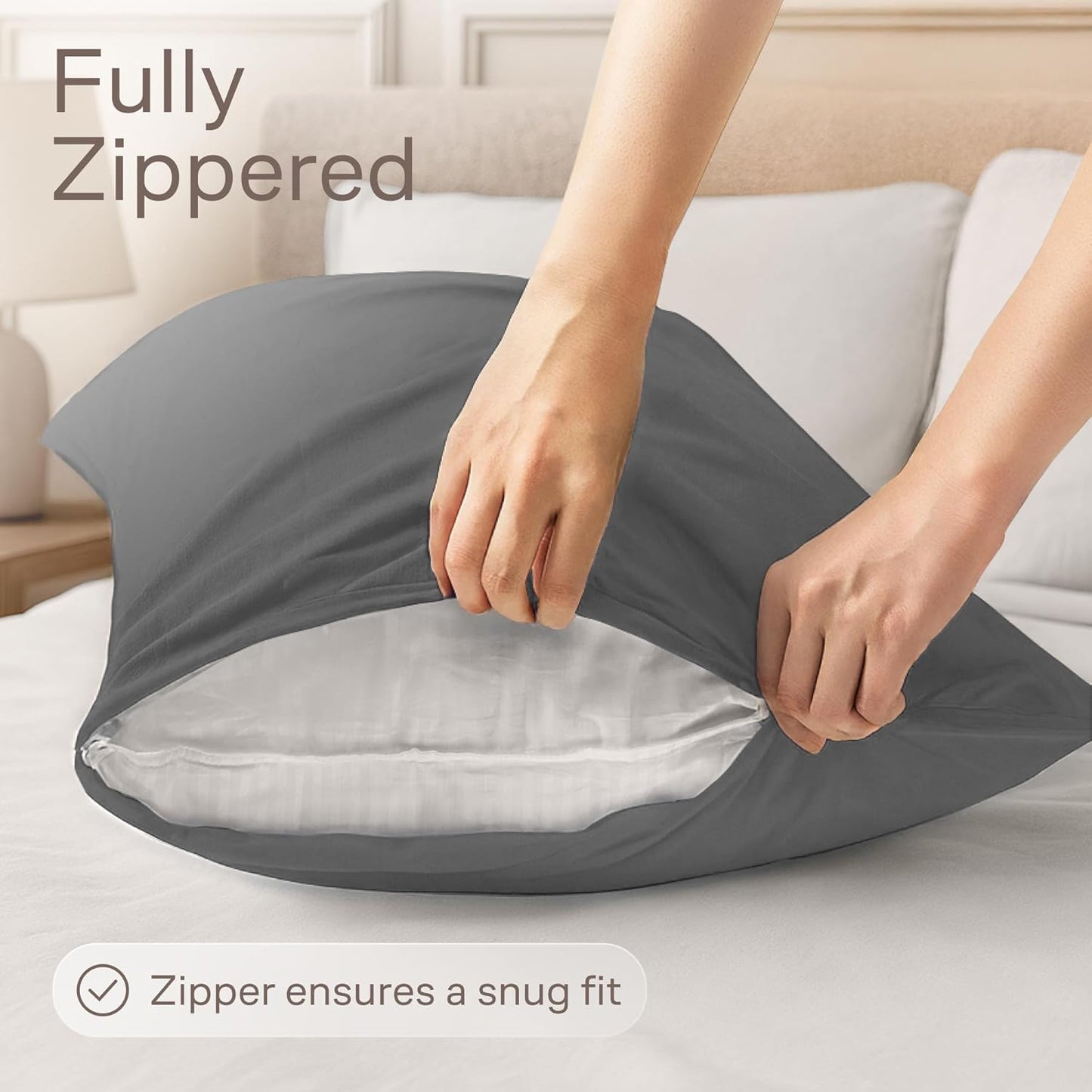 Ultra Soft Pillow Protectors with Zipper Standard Size - Set of 8 Breathable Pillow Covers - 100% Protection Against Stains, Dust & Dirt - Machine Washable (White)