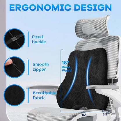 Gel Seat Cushion & Lumbar Support Pillow Set, Cooling Memory Foam for Tailbone & Sciatica Pain Relief, Ergonomic Office Chair Cushion with Breathable Mesh Cover for Car, Home, Wheelchair (Black)