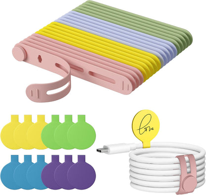 32Pcs Cable Labels and Silicone Cable Ties Set for Electronics