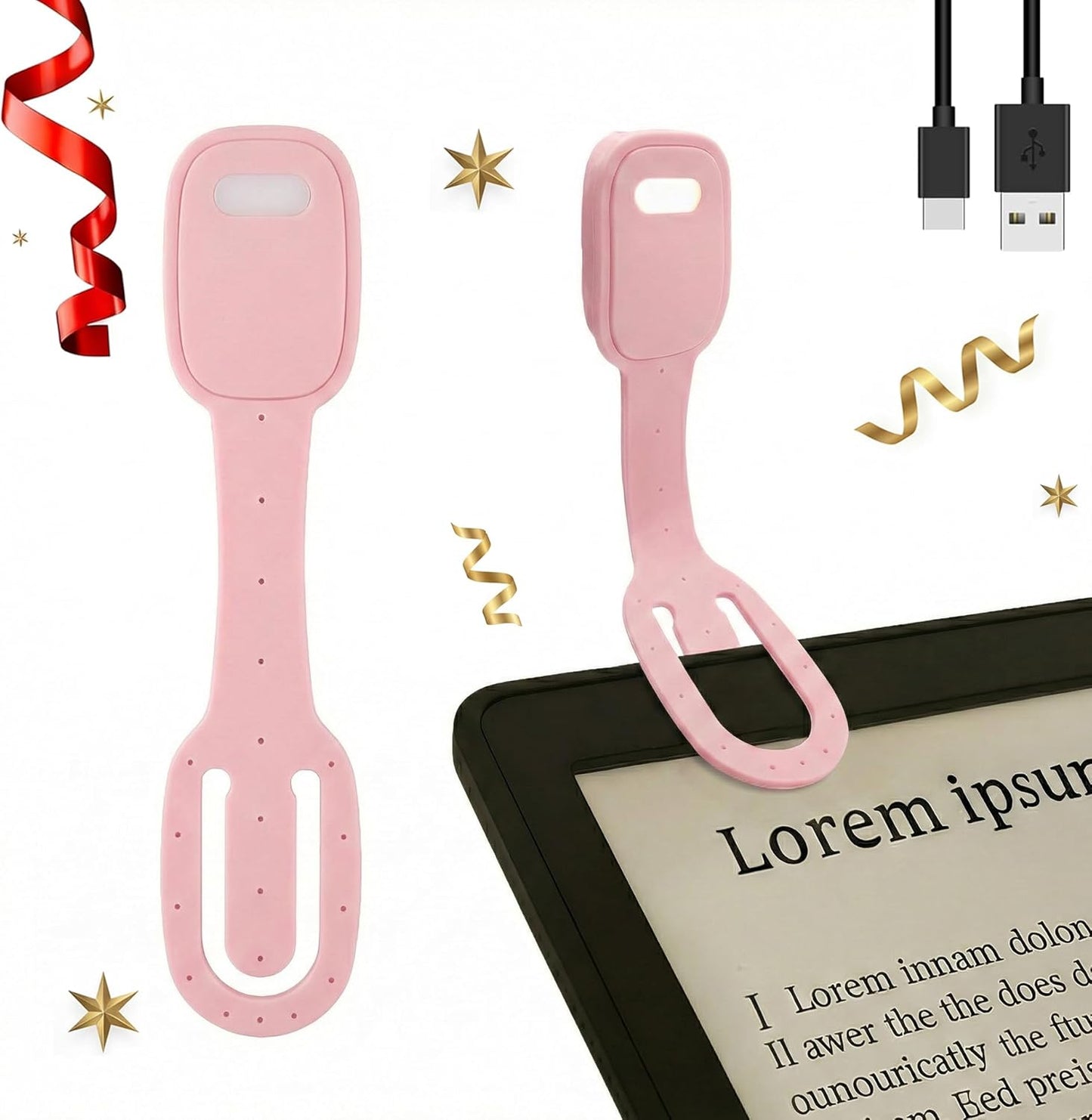 Rechargeable Kids Book Light, Cute Bookmark Reading Light for Kids, Dimmable Portable LED Book Light for Reading in Bed, Eye-Caring Bedtime Reading Lamp for Children & Travel, Black