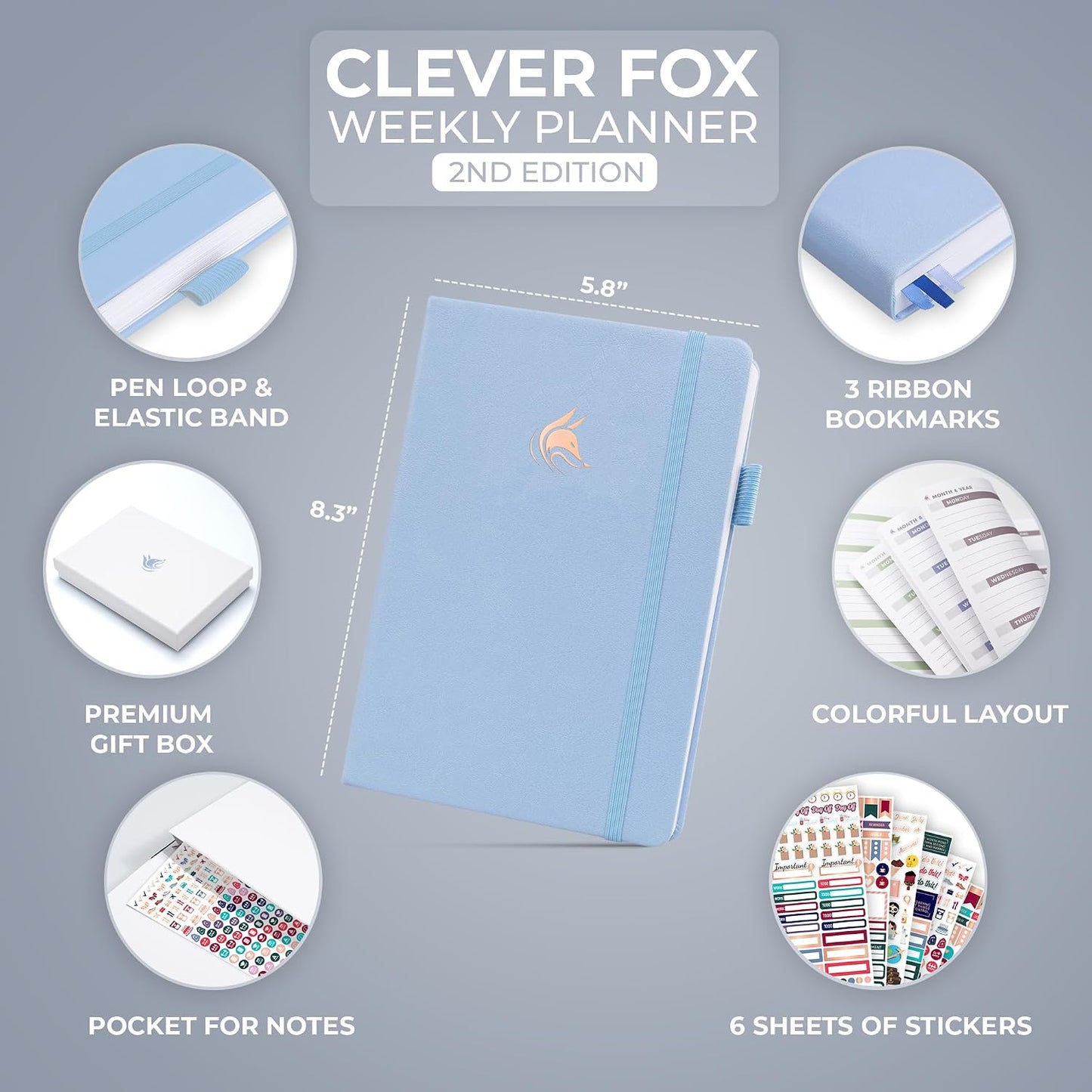 Clever Fox Planner 2nd Edition – Colorful Weekly & Monthly Goal Planner, Time Management & Productivity Organizer, Undated, A5 (Dark Teal)