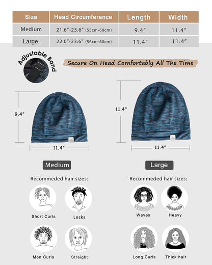 YANIBEST Hair Cover Bonnet Satin Sleep Cap - Adjustable Stay on Silk Lined Slouchy Beanie for Night Sleeping Surgical Hats Pure Black