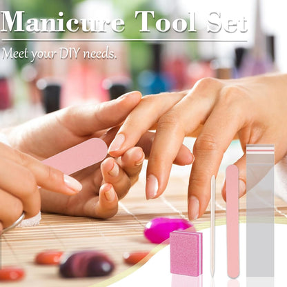 Disposable Manicure Kit - 50pc Mini Nail Buffer, Nail File, Wood Stick, OPP Bag, Press On Nail Tool Kit for Salon Home (Purple)