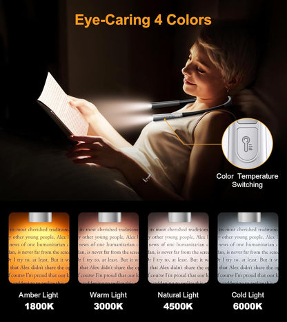 Gritin Book Light,Eye Caring 3 Colors & Stepless Dimming Neck Reading Light