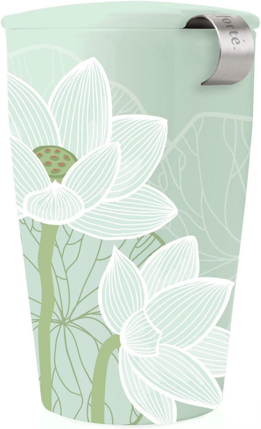 Tea Forte Double-Walled Ceramic Kati Cup, Removable Stainless Steel Infuser Basket and Lid, Steeps 12 oz Loose Leaf Tea, Dishwasher & Microwave Safe, Cherry Blossom