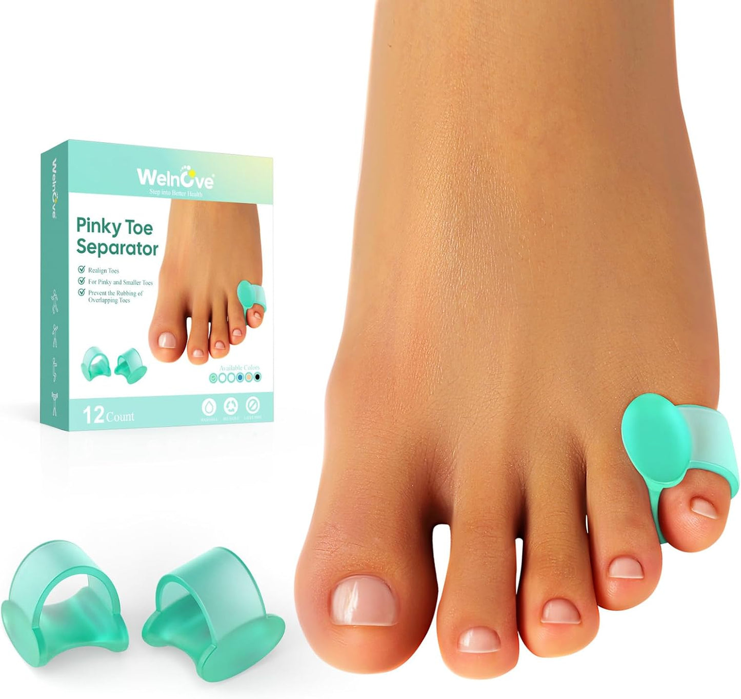 Welnove Gel Toe Separator, Pinky Toe Spacers, Little Toe Cushions, Small Toe Sleeves for Preventing Rubbing & Reducing Pressure (Pack of 12, Transparent)