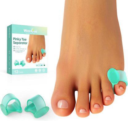 Welnove Gel Toe Separator, Pinky Toe Spacers, Little Toe Cushions, Small Toe Sleeves for Preventing Rubbing & Reducing Pressure (Pack of 12, Transparent)