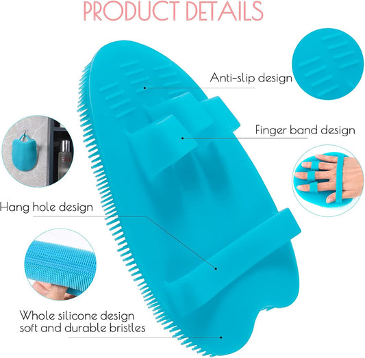 2 Pack Soft Silicone Shower Brush, Body & Face & Short Hair Wash, Bath Exfoliating Skin Massage Scrubber, Dry Skin Brushing Glove Loofah, Fit for Sensitive and All Kinds of Skin (PeonyPink+Green)