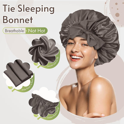 BONNET QUEEN Silk Bonnet for Sleeping for Women Satin Bonnet Night Cap for Curly Hair with Tie Band, Single Layer, Cream Pink