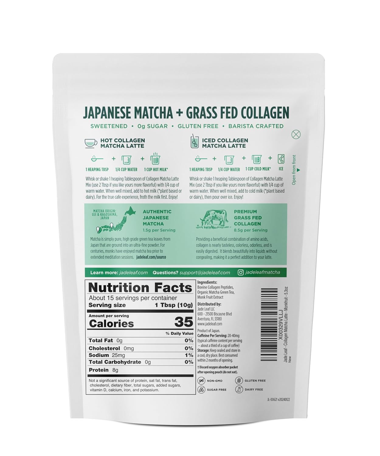 Jade Leaf Matcha Organic Matcha Latte Mix - Bulk Value Size - Lightly Sweet Japanese Matcha Powder with Organic Cane Sugar for Café Style Blend, 35.3 Ounce / 1000g (Pack of 1)