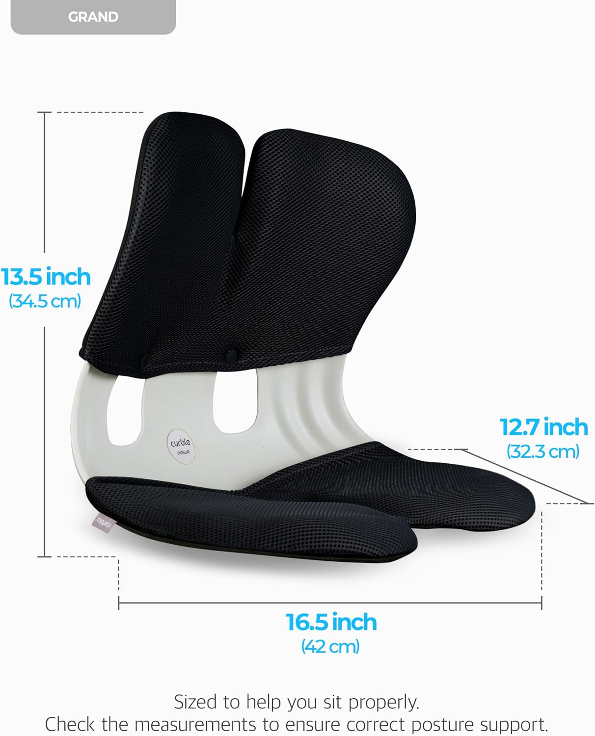 curble Grand– Extra Wide Ergonomic Seat Support, Sit Straighter Without Effort, Passive Posture Trainer for Office, Home & Car (Grey)
