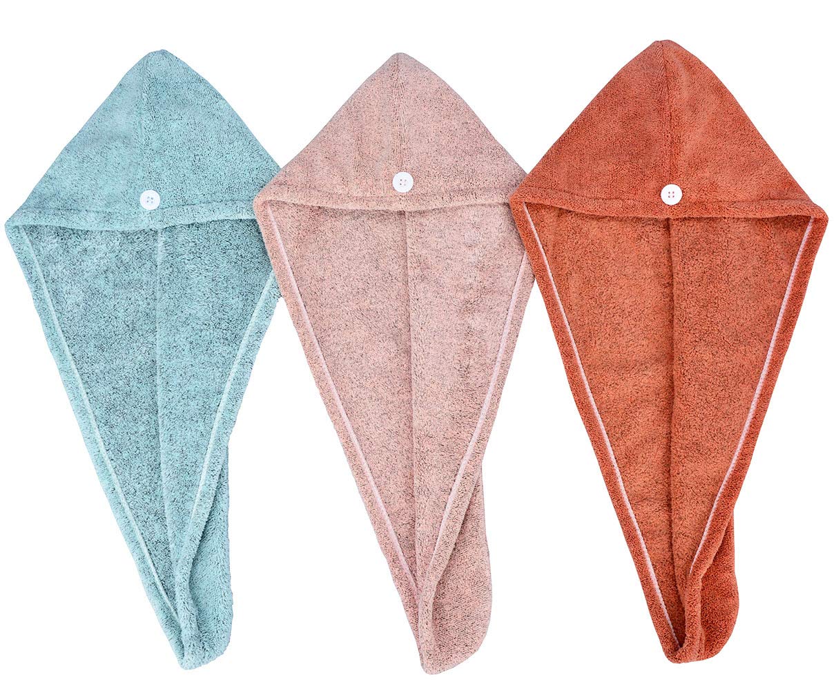 HOPESHINE Hair Towel Twist Microfiber Bamboo Fabric Women's Soft Shower Towels for CurlyHair Turban Wrap Drying Cap Great Gift for Girls 3-Pack