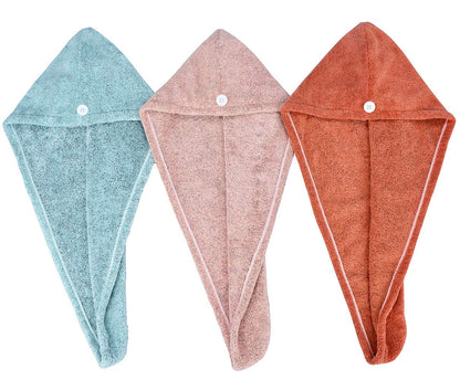 HOPESHINE Hair Towel Twist Microfiber Bamboo Fabric Women's Soft Shower Towels for CurlyHair Turban Wrap Drying Cap Great Gift for Girls 3-Pack