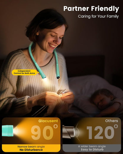 Glocusent Neck Light with Timer, 100 Hours Book Light for Bedtime Reading